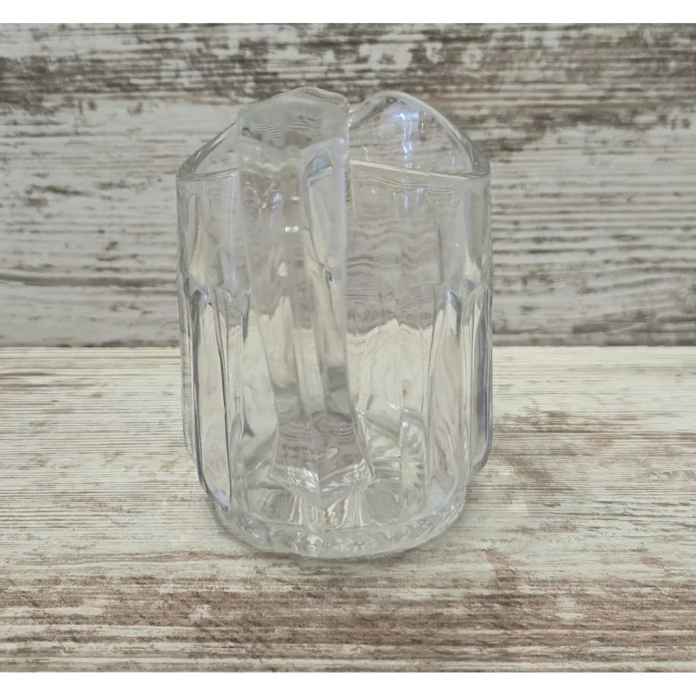 Vintage Crystal Clear Glass Creamer Columns Diamond Point Square Handle 1970